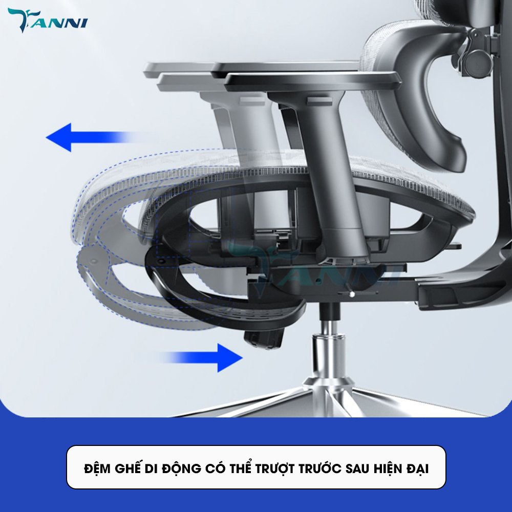 Ghế Văn Phòng Công Thái Học Châu Âu Cao Cấp Có Ngả Lưng Gác Chân TANNI Premium Pro 3, Ghế Xoay Làm Việc Ergonomic Nhập khẩu