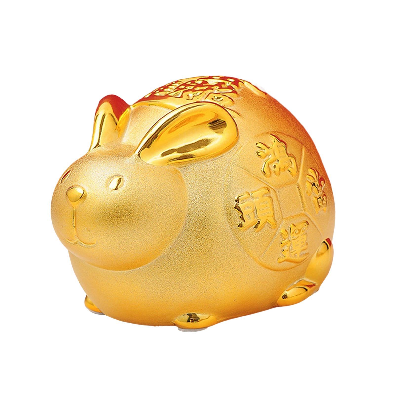 Lucky Rabbit Money Bank Bunny Figurines Statue Storage Case Desktop Display Money Saving Pot Jar for Presents Office Home Decor Business