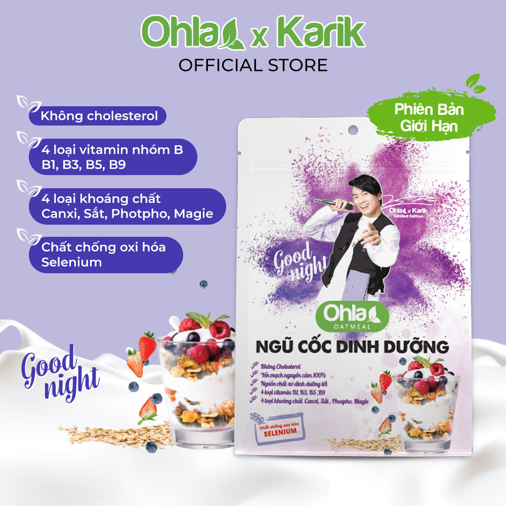 Ngũ cốc dinh dưỡng ăn tối Oatmeal Karik x Ohla yến mạch, hạnh nhân, trái cây sấy dẻo 60g và 180g