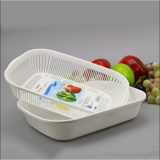 Bộ khay đựng rau củ chữ nhật Nakaya 2 lớp, làm từ nhựa PP cao cấp với khả năng chịu được nhiệt cao cùng bề mặt trơn nhẵn, cứng cáp, an toàn - nội địa Nhật Bản