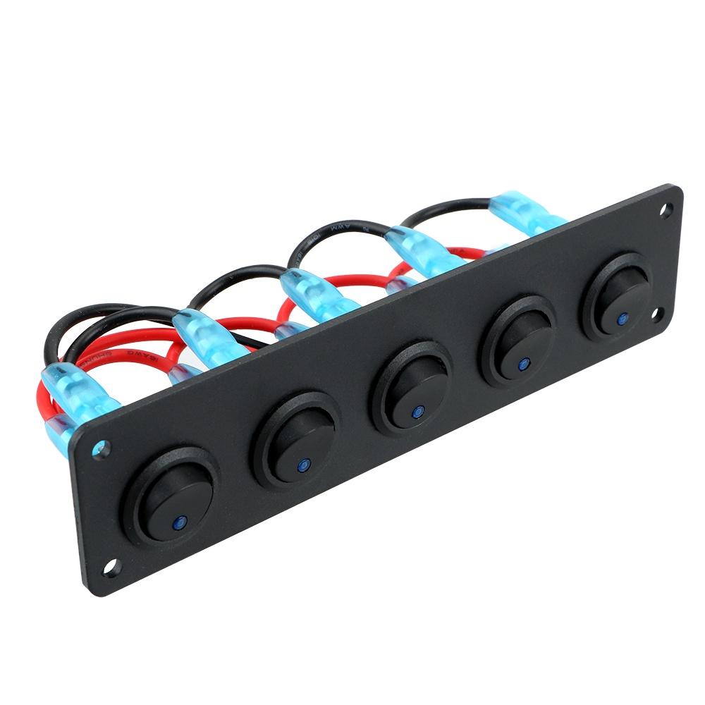 Bảng công tắc chuyển đổi đèn LED 12-24V 5 Gang hình tròn kết hợp chống nước cho tàu thuyền/xe hơi