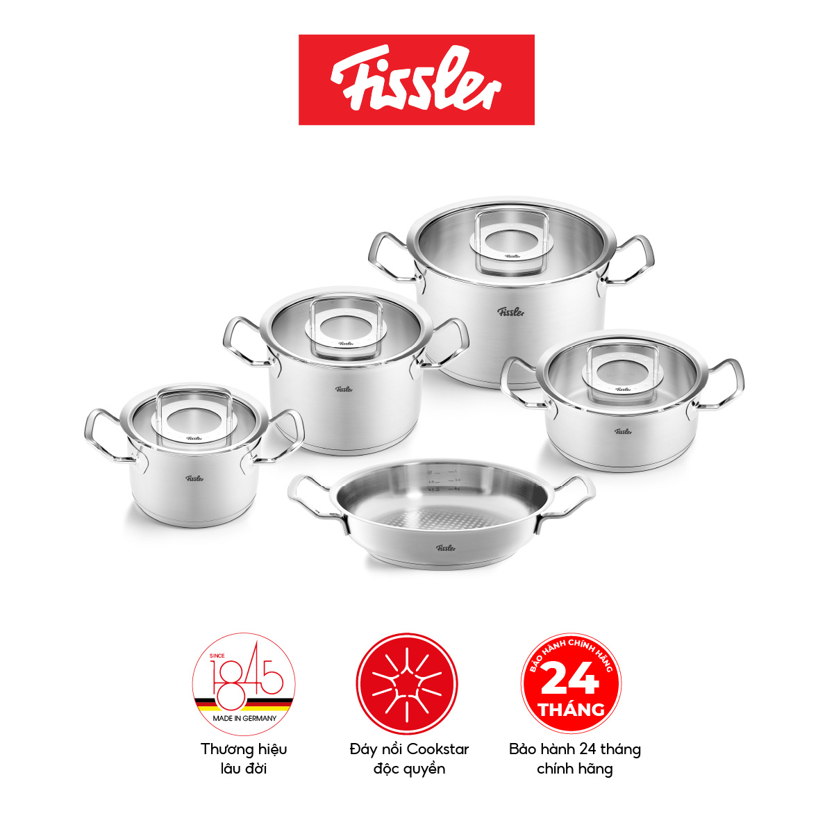 Bộ nồi 4 món Fissler Original-Profi nắp kính kèm chảo-Hàng chính hãng