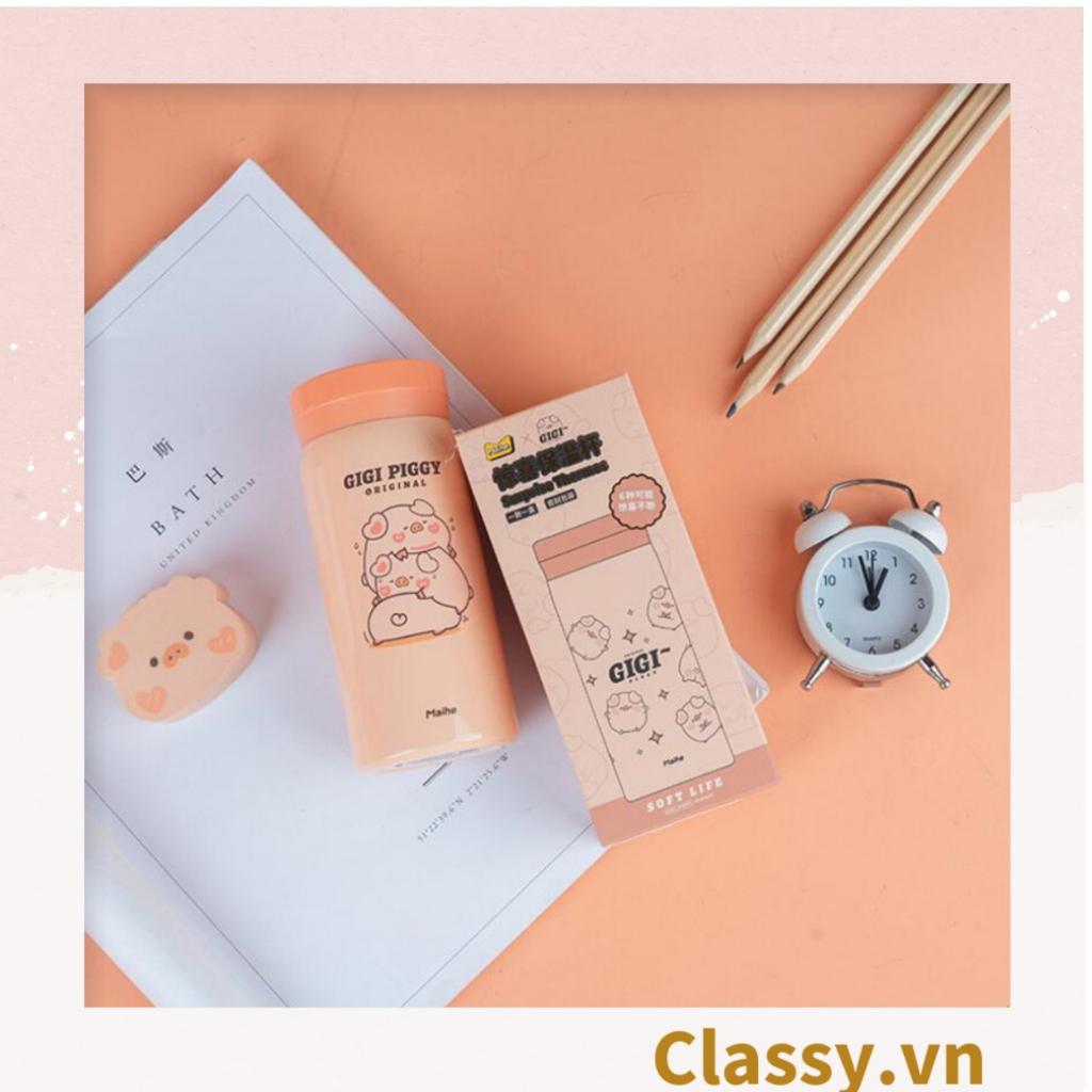 Bình giữ nhiệt Classy inox cao cấp họa tiết heo hồng dễ thương 200ml giữ nhiệt lâu đến 8h PK968