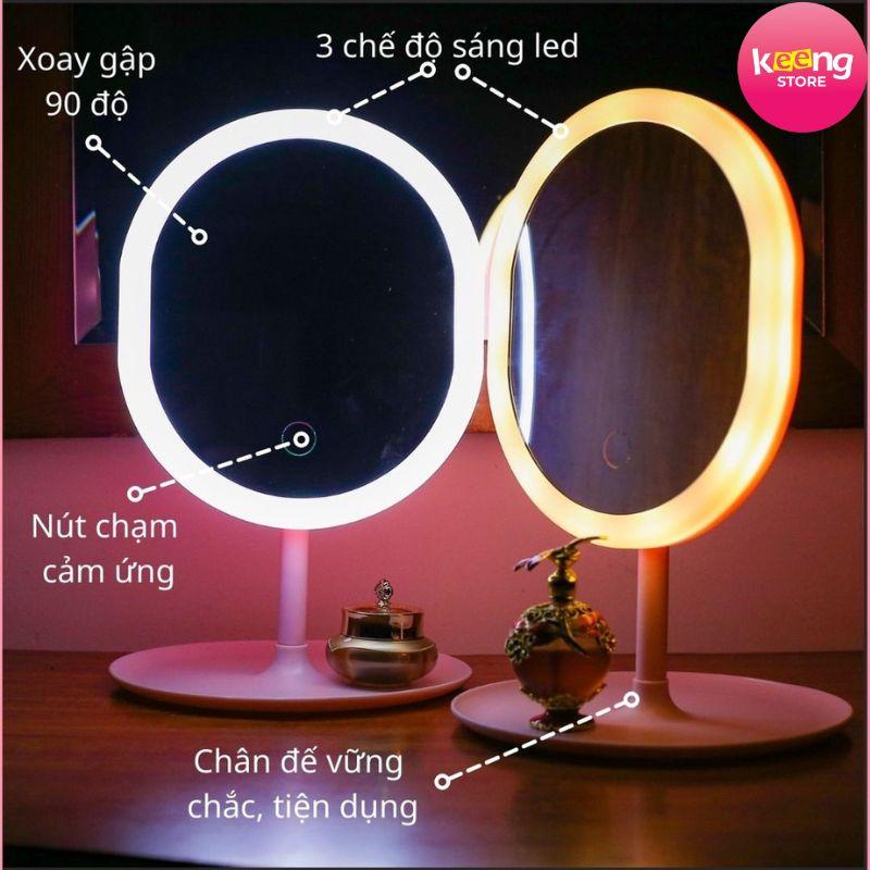 Gương Để Bàn Trang Điểm Led Cảm Ứng 3 Chế Độ Ánh Sáng PINK CAT