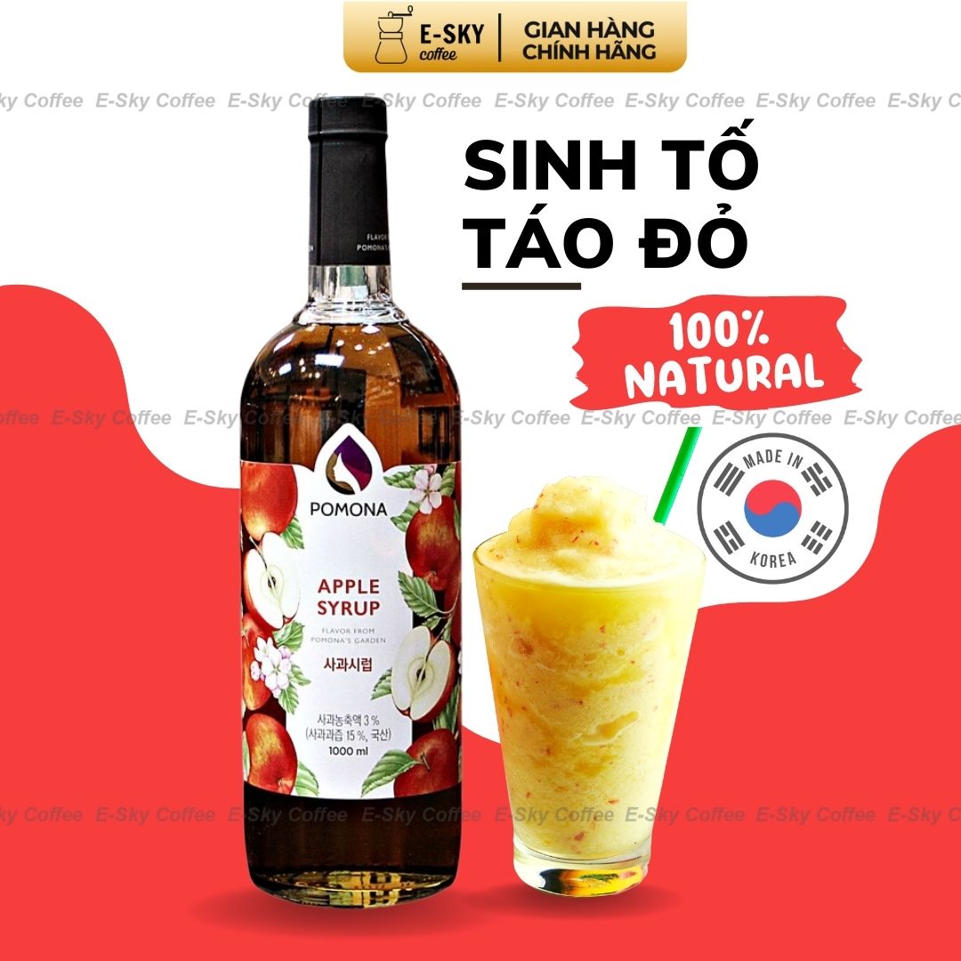 Siro Táo Đỏ Pomona Apple Syrup Nguyên Liệu Pha Chế Hàn Quốc Chai Thủy Tinh 1 lít
