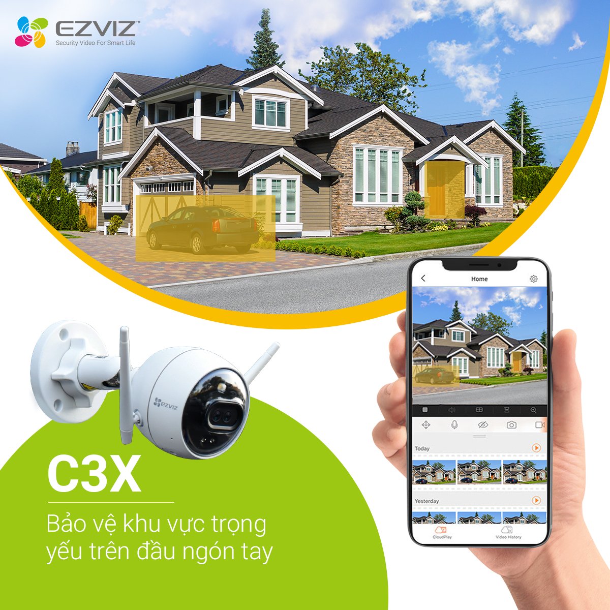 Camera EZVIZ C3X 1080P, WI-FI Không Dây, IP67 Ngoài Trời, Ghi Gình Ban Đêm Có Màu Không Cần Đèn, Tích Hợp AI Phát Hiện Hình Dáng Người/ Xe, Chuẩn Nén Video H.265--Hàng Chính Hãng