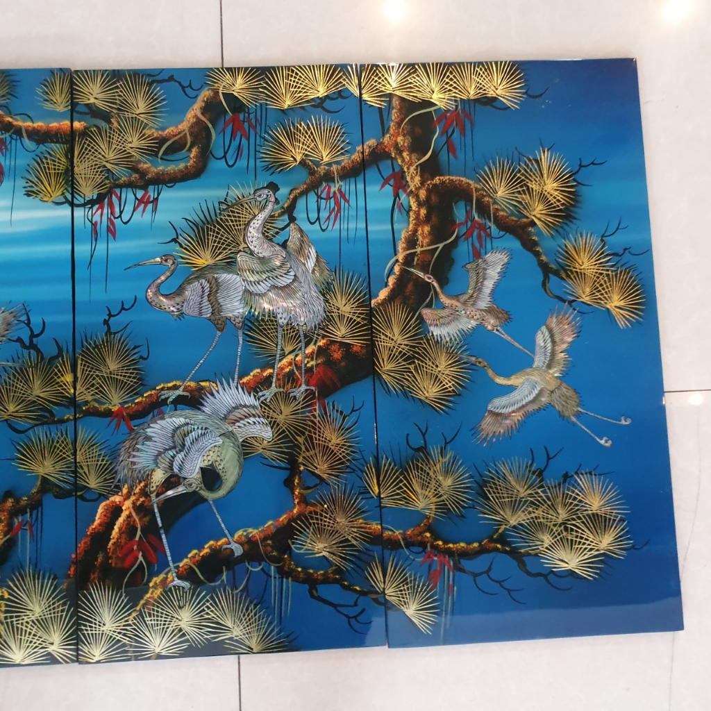 Bộ Tranh sơn mài Thanh Bình Lê 4 tấm- TÙNG HẠC KHẢM CỪ size 60x120 cm / hàng cao cấp , xuất khẩu