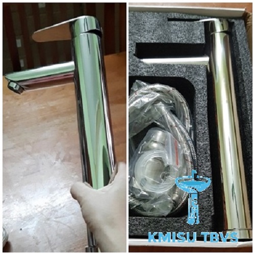 Vòi labo tròn cổ cao, vòi rửa mặt nóng lạnh inox