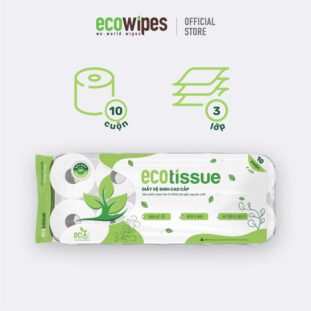 Giấy vệ sinh giấy cuộn cao cấp Ecotissue 3 lớp lốc 10 cuộn có lõi/không lõi cao cấp mềm dai tự nhiên