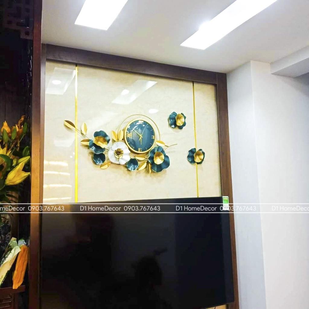 Đồng Hồ Treo Tường Trang Trí Decor Đẹp - Nhập Khẩu Cao Cấp - Mẫu Hoa Mai Xanh May Mắn - BH 5 Năm- D1 Home
