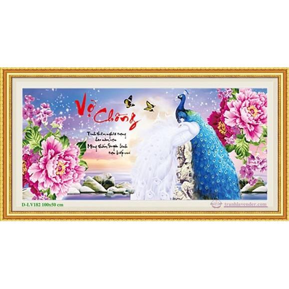 Tranh đá vợ chồng công hoa mẫu đơn LV182 - kích thước: 100 * 50cm.