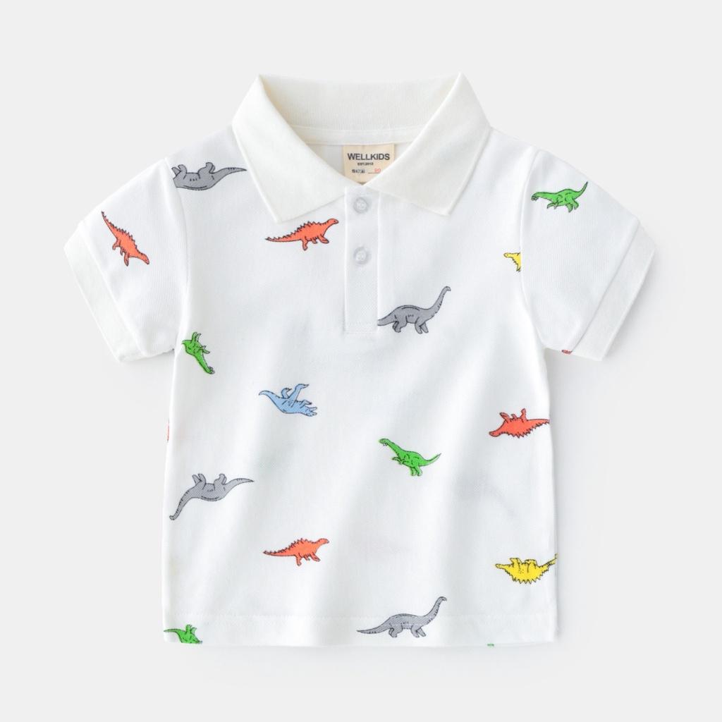 Áo phông cộc tay polo có cổ in hình khủng long cho bé trai chất vải cá sấu cao cấp - SUMO KIDS