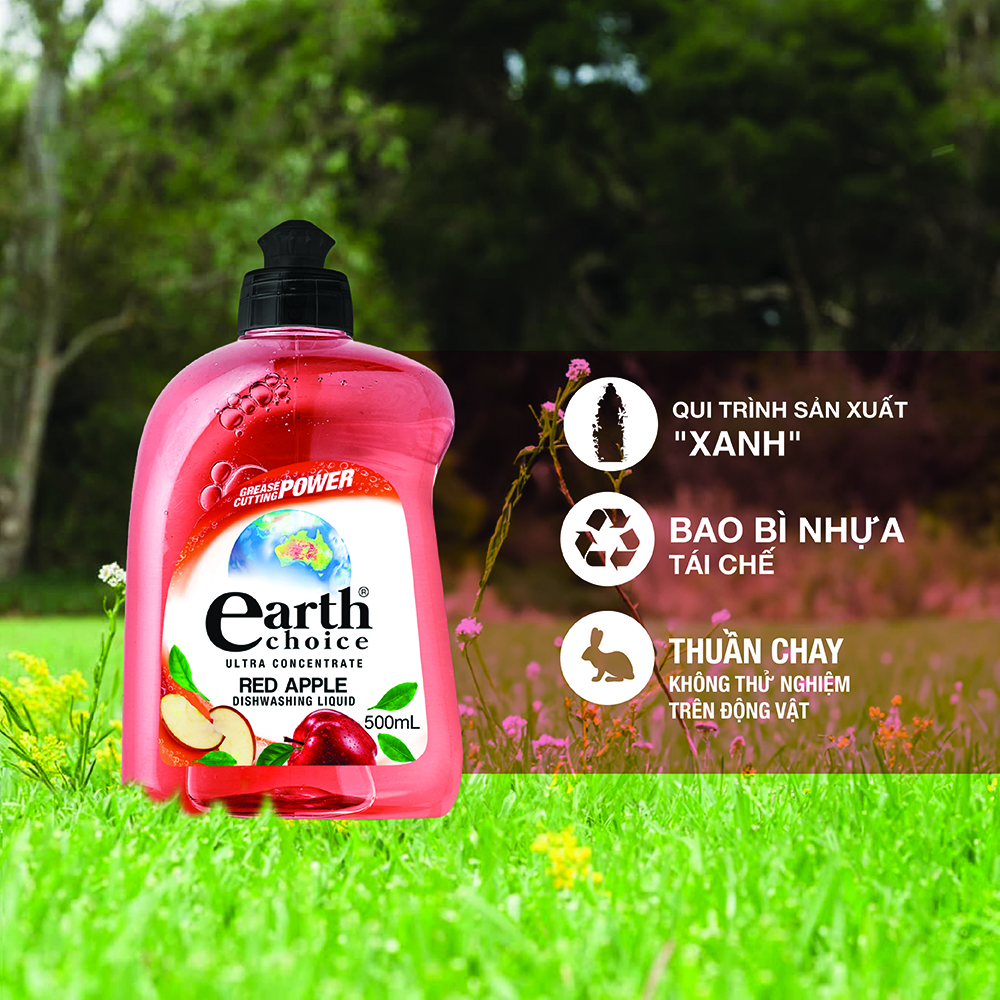 Nước rửa chén đậm đặc Earth Choice hương táo 500ml