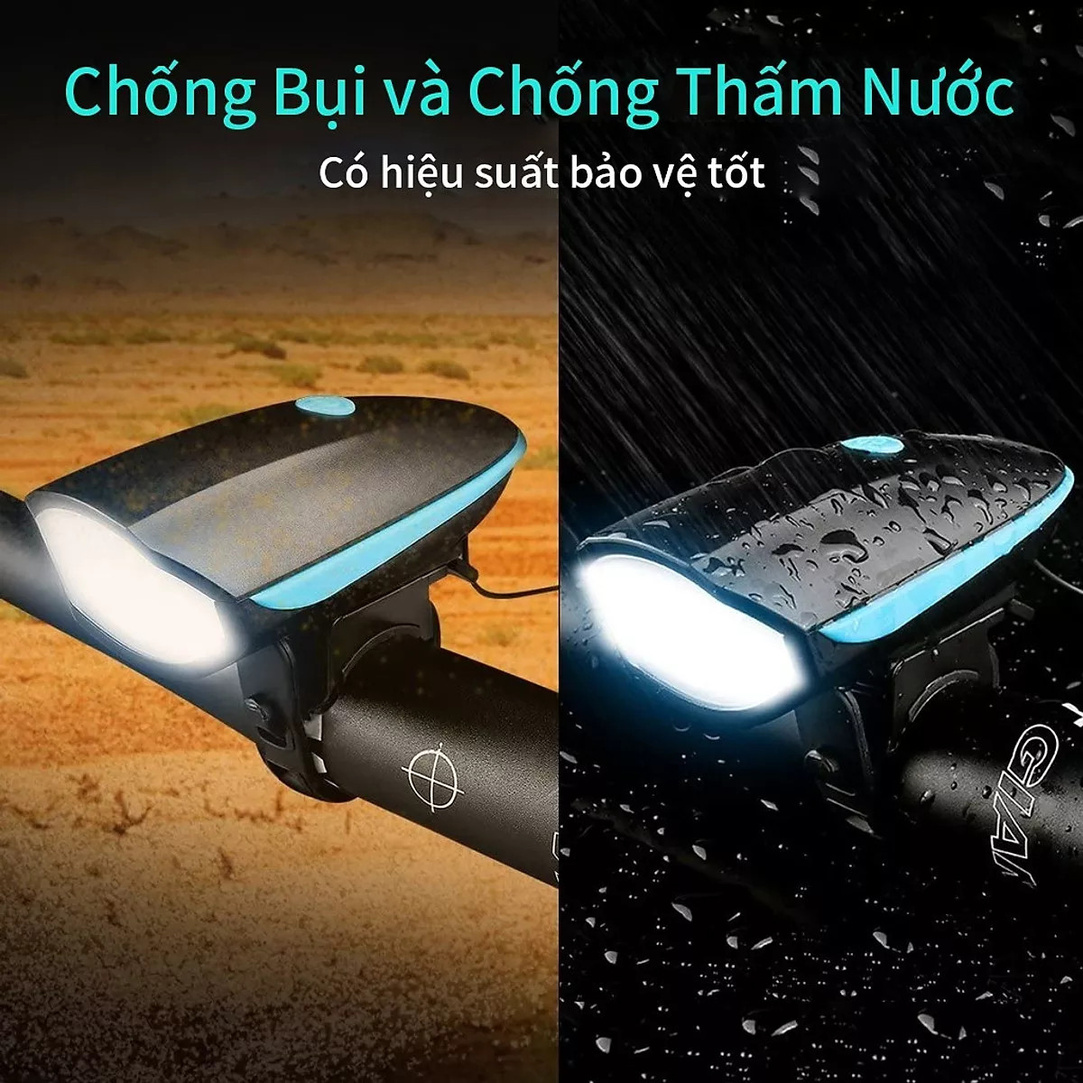 Hình ảnh Đèn xe đạp thể thao siêu sáng có còi pin sạc usb led T6 chống nước - Đèn còi xe đạp có 3 chế độ sáng còi to