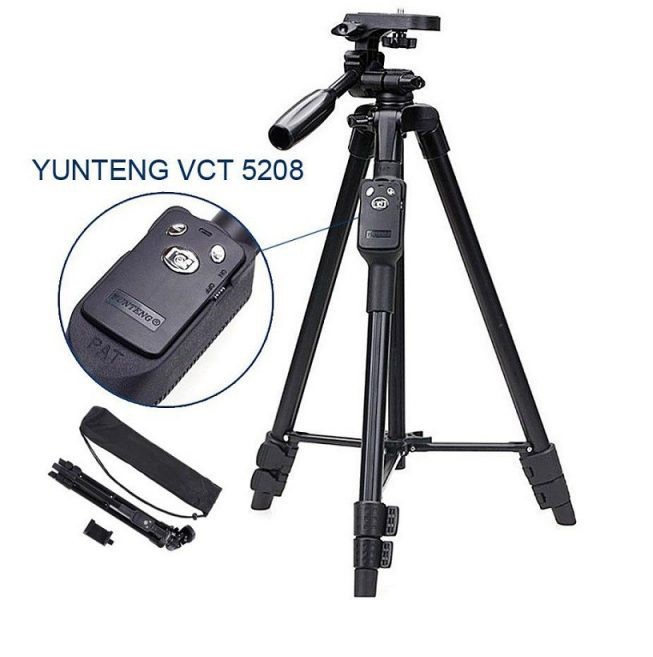 Gậy Tripod 3 Chân Yunteng VCT-5208 - gậy chụp hình ảnh 3 chân + Giá kẹp điện thoại + Remote - Hàng chính hãng