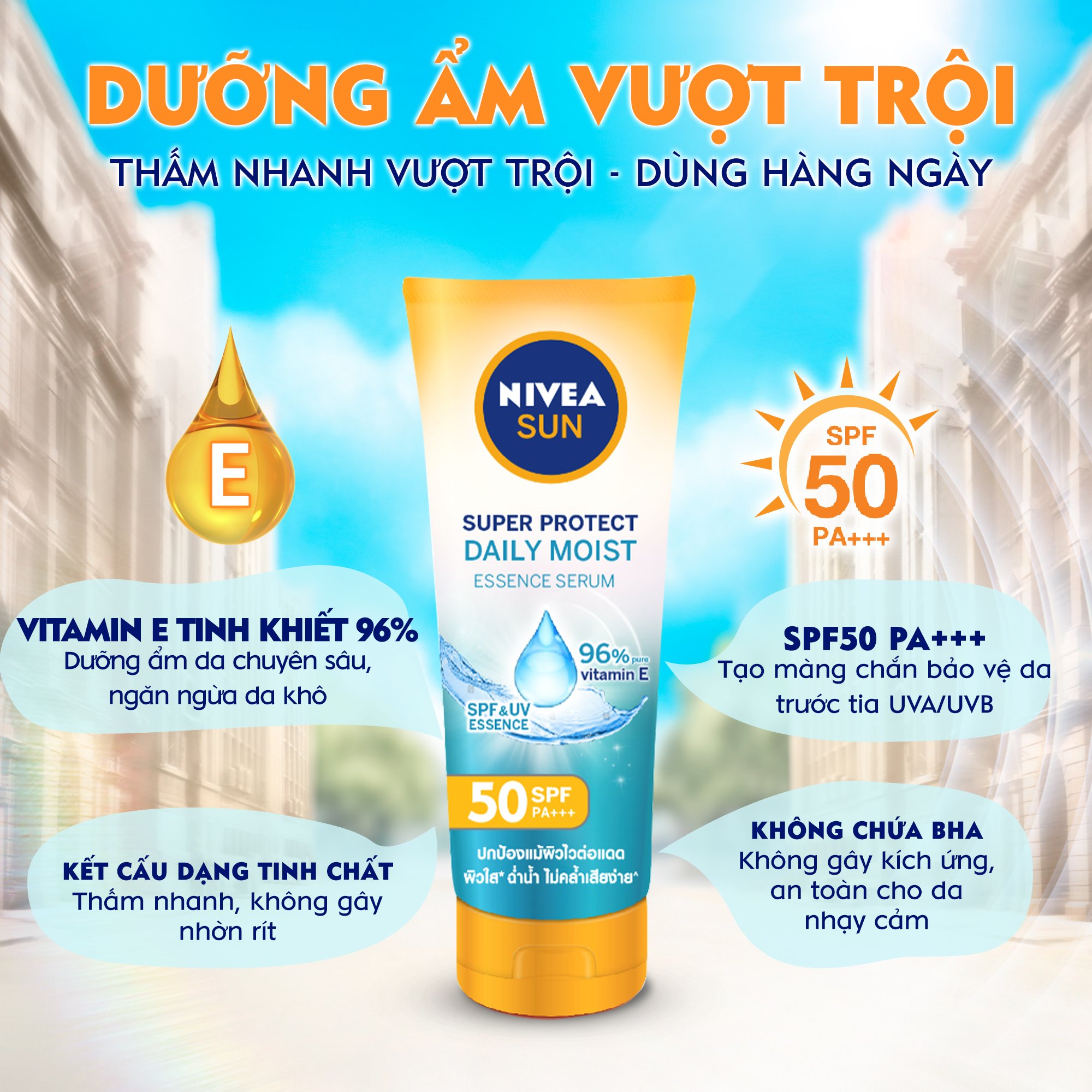 Serum Chống Nắng &amp; Dưỡng Thể Toàn Thân NIVEA SUN SPF50 PA+++ Dưỡng Ẩm Vượt Trội (180 ml) - 86090