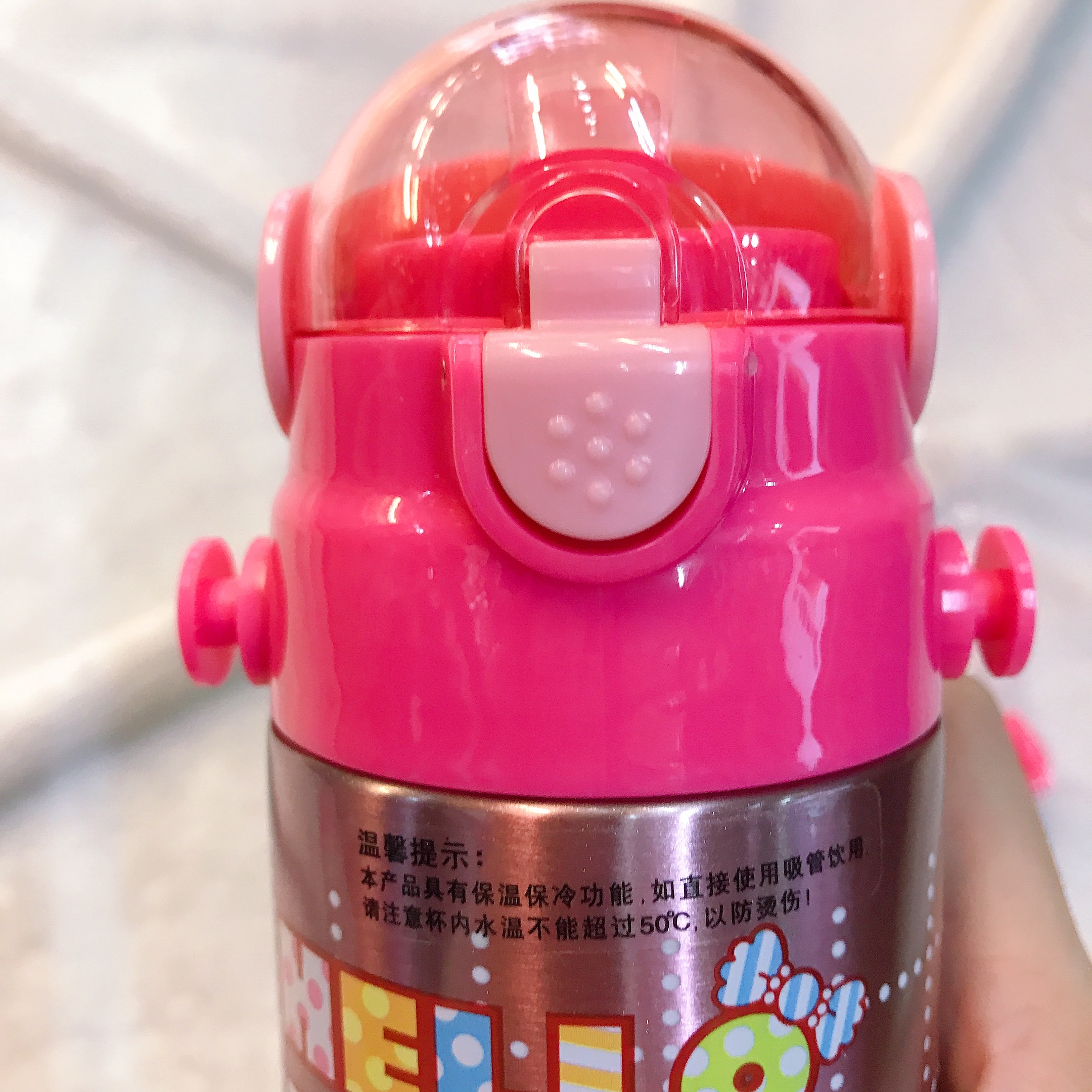 Bình nước giữ nhiệt hình mèo Kitty chấm ô vuông nắp trong suốt màu hồng đậm cho trẻ em, bé gái -  - KT3610HD