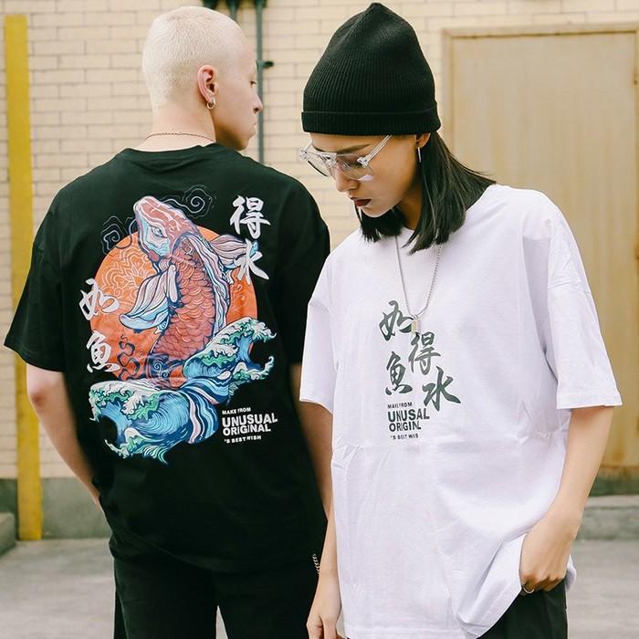 Áo phông nam nữ Unisex in hình Cá Koi màu trắng