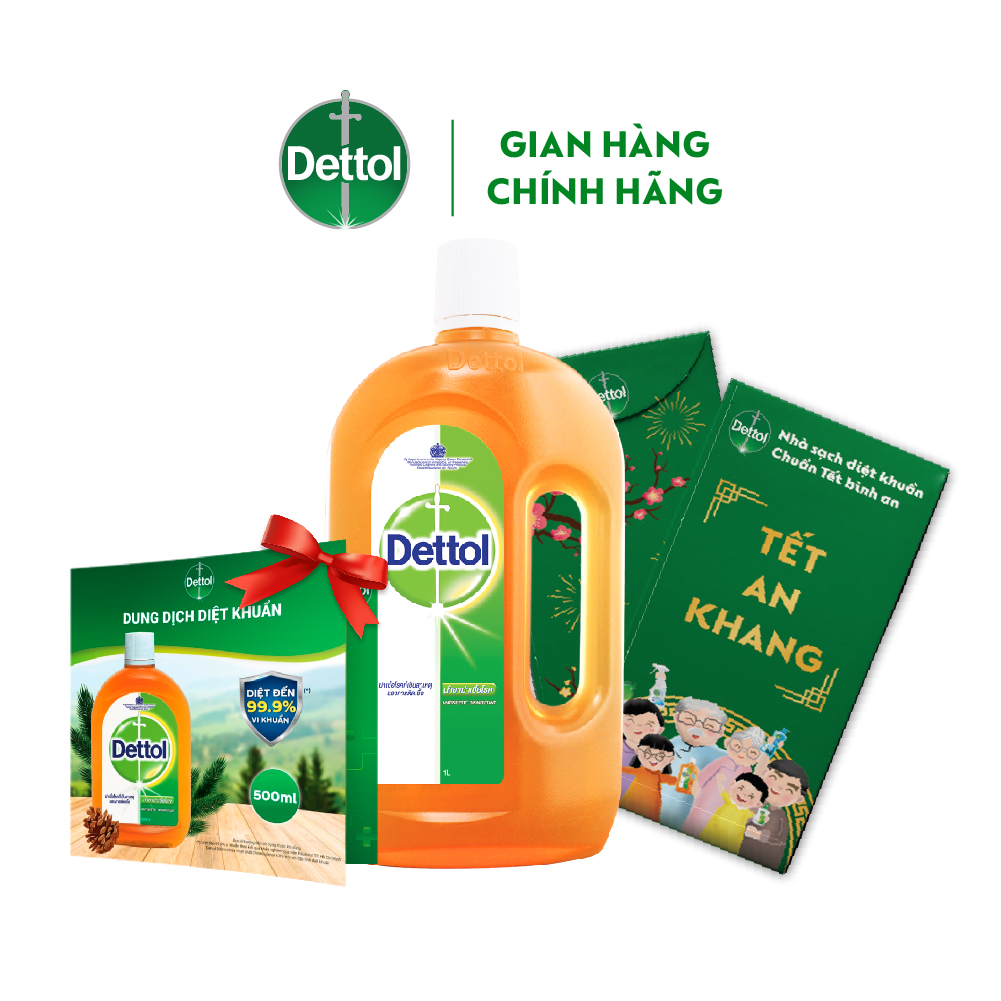 [CRM] Dung dịch diệt khuẩn Dettol 1L + Bộ 10 bao lì xì 2022