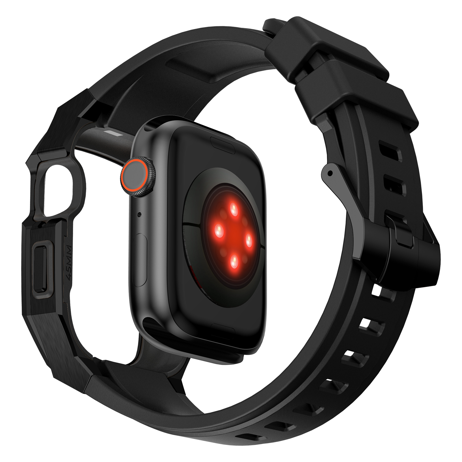 Ốp Case Vỏ Thép Không Gỉ bảo vệ tích hợp dây đeo Fluororubber cho Apple Watch Series 4/5/6/7/8/9/SE1,2 Size 44mm/45mm - Hàng Chính Hãng