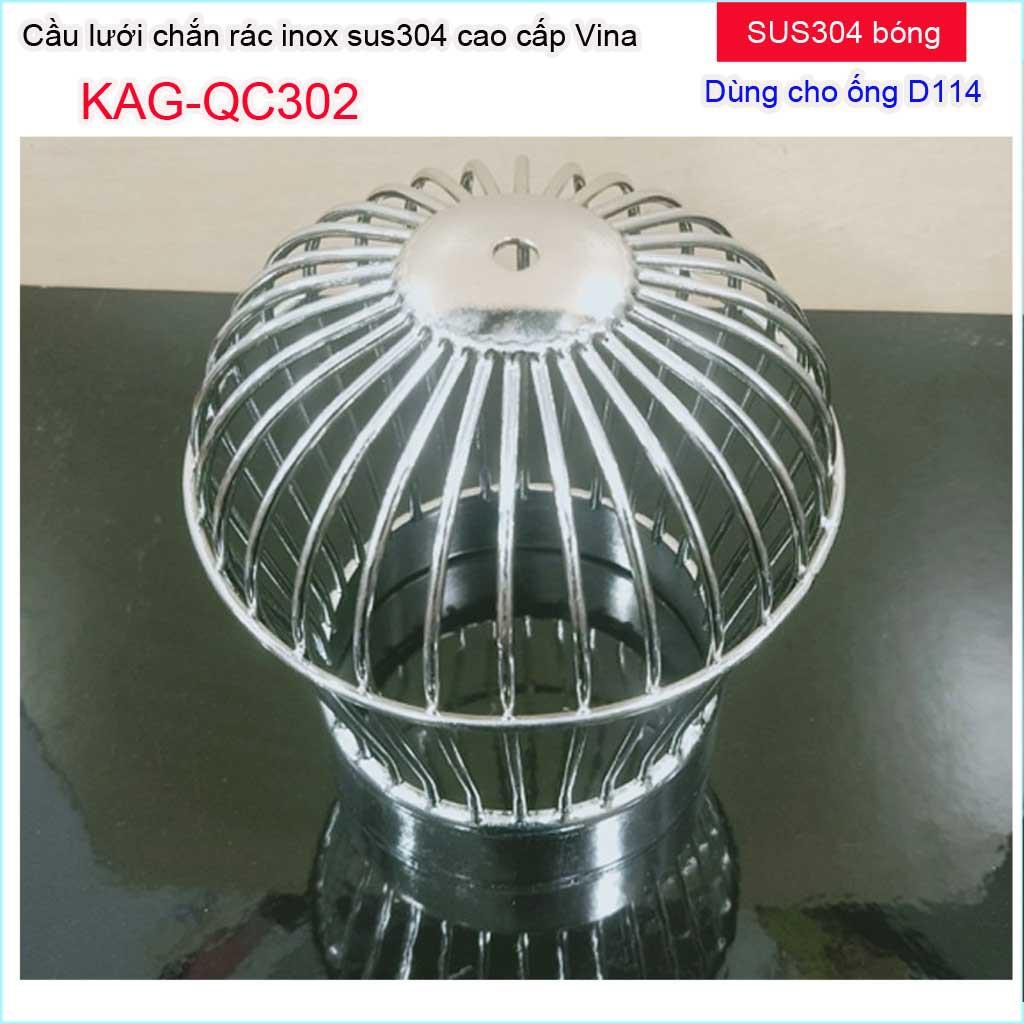 Cầu chắn rác sân thượng KAG-QC302 (ống D114), Cầu chặn rác Inox 304 đế thấp thả ống D114, cầu lưới lọc rác thoát nước mư