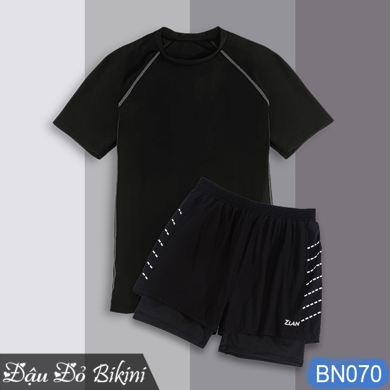 Bộ bơi nam BIG SIZE siêu rộng - Tự tin, thoải mái cho người béo đến 175kg, set áo bơi cỡ lớn &amp; quần bơi 2 lớp giấu bụng đùi | BN070