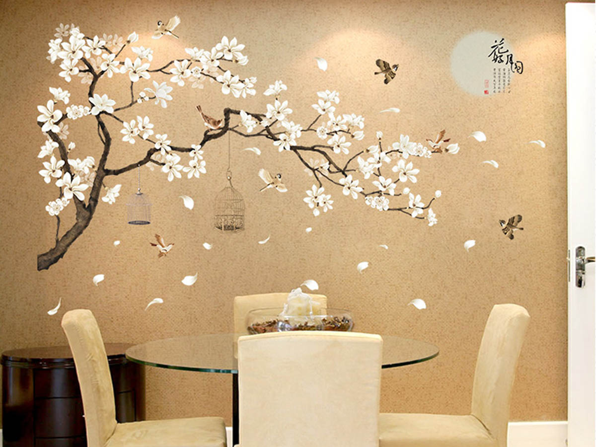 Decal trang trí tết -cành mai vàng chim én