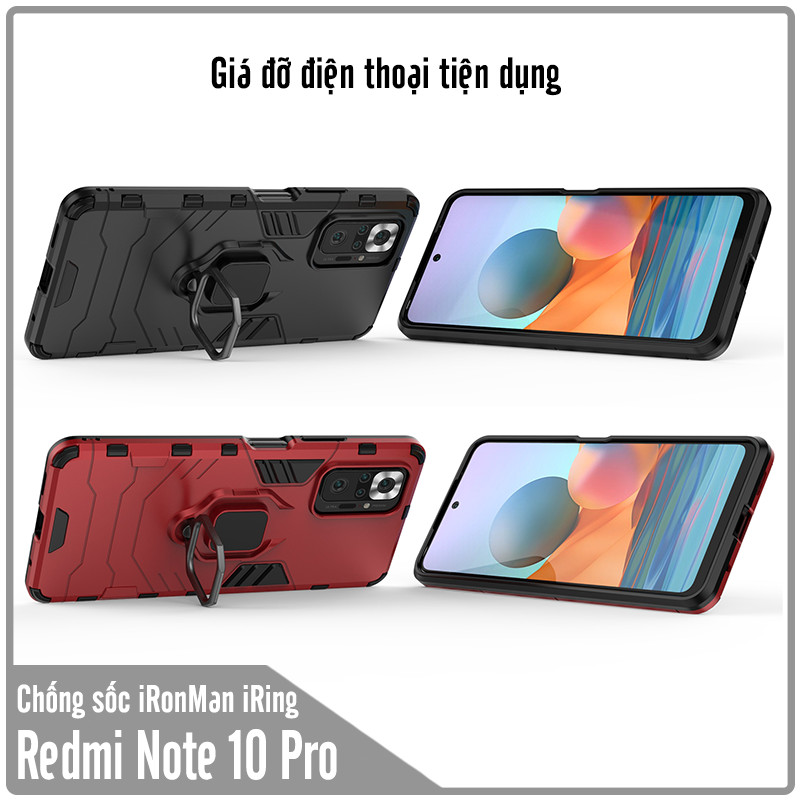 Ốp lưng cho Xiaomi Redmi Note 10 Pro iRON MAN IRING Nhựa PC cứng viền dẻo chống sốc