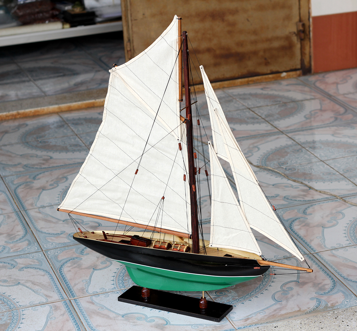 Mô hình du thuyền gỗ cao cấp trang trí Penduick dài 65cm gỗ tự nhiên