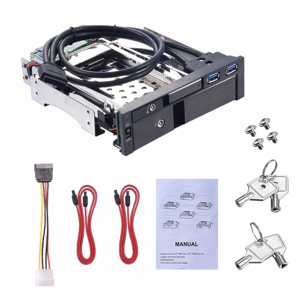 Internal Dual Slot Hard Disk Case 2.5+3.5 inch SATA HDD/SSD Enclosure Tool-free Design with 2 USB3.0 Ports Safety Locks
