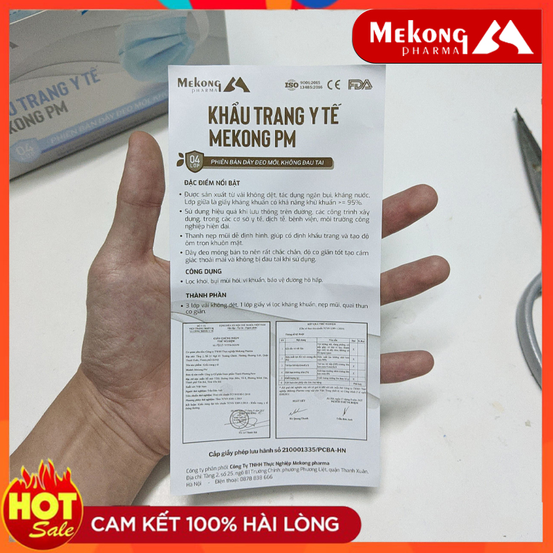 Khẩu trang y tế Mekong 4 lớp kháng khuẩn, dây đeo mềm không làm đau tai (50 cái/Hộp)