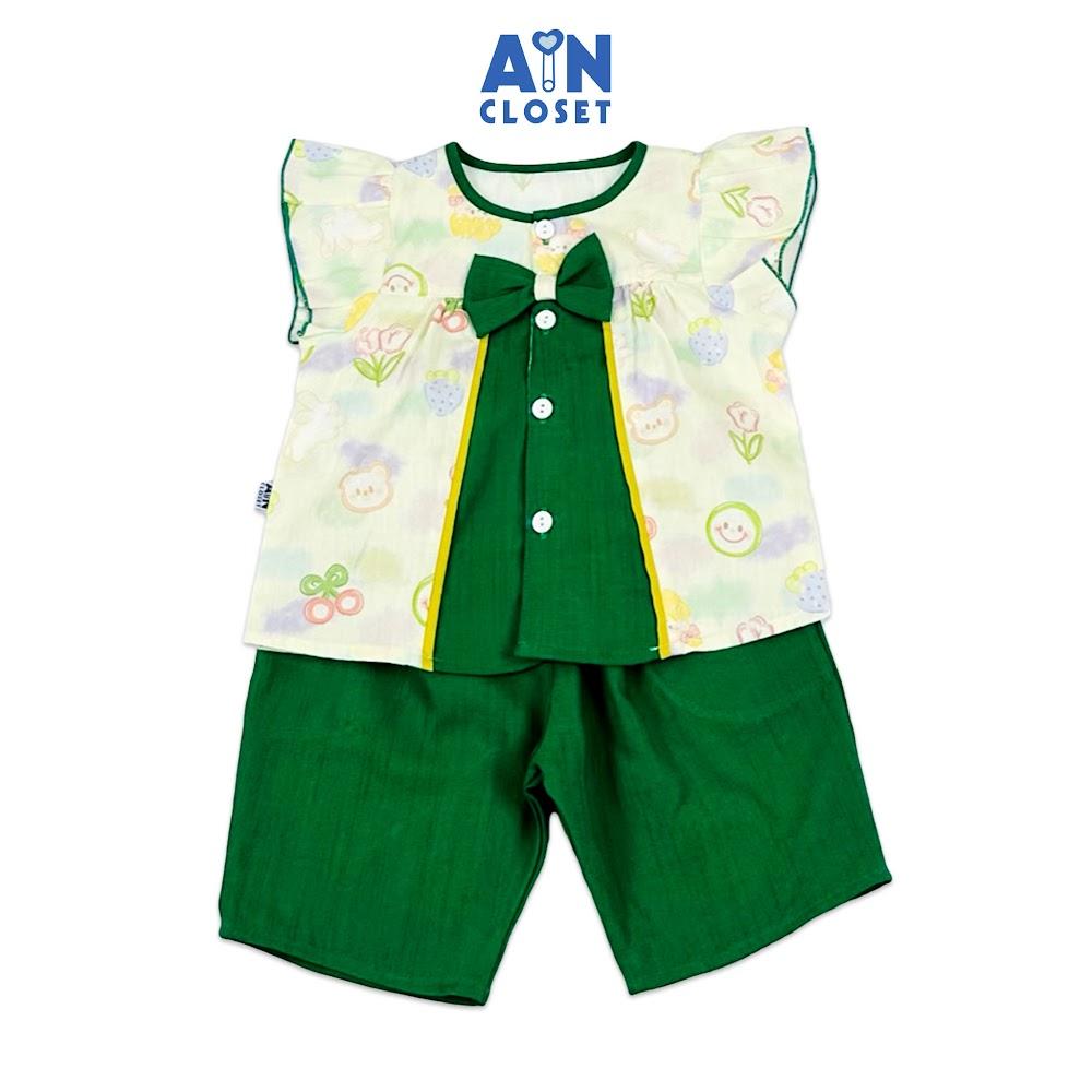 Bộ quần áo Lửng bé gái họa tiết Bé Nơ Xanh cotton - AICDBG0SPQC8 - AIN Closet