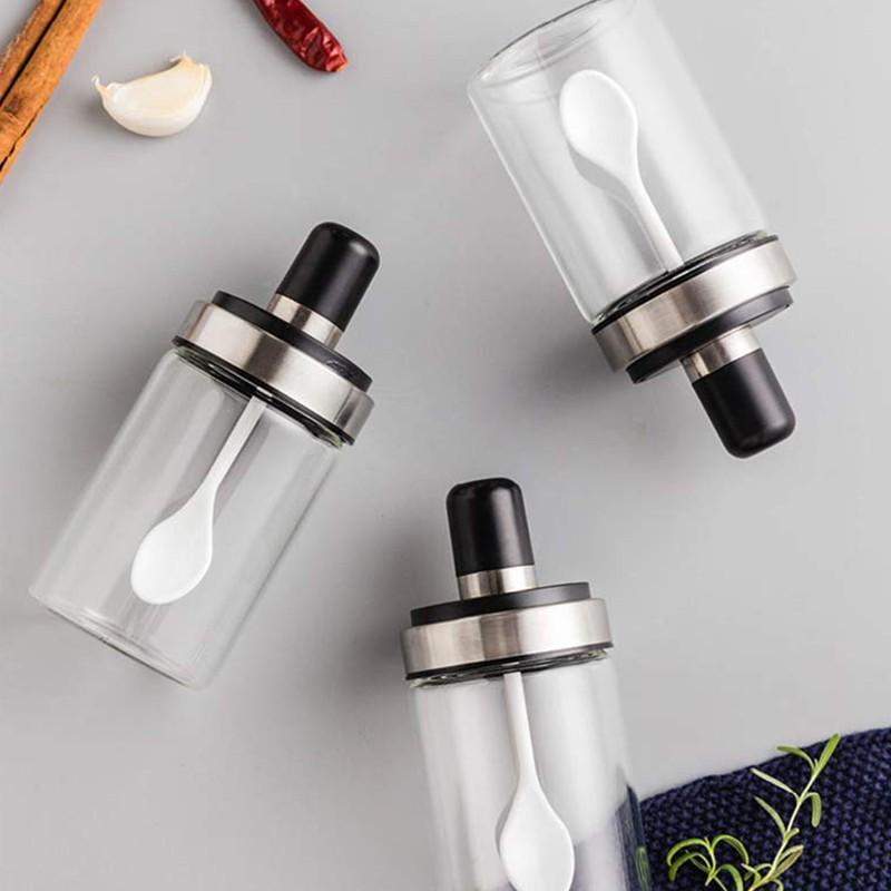 Lọ Đựng Gia Vị, Dầu Ăn, Nước Chấm Bằng Thủy Tinh Trong Suốt Kèm Muỗng Tiện Lợi - Miễn Phí Vận Chuyển