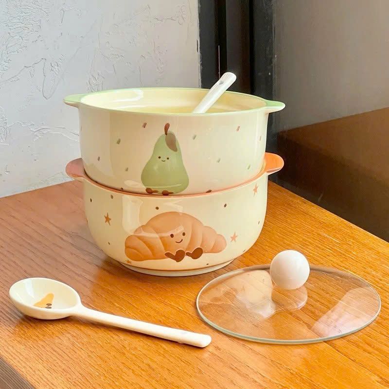 Tô Sứ Có Nắp 800ml Nhiều Họa Tiết Dễ Thương | Bát Sứ Cao Cấp Đựng Mì, Canh, Cháo | Dùng Lò Vi Sóng - HÀNG CHÍNH HÃNG MINIIN