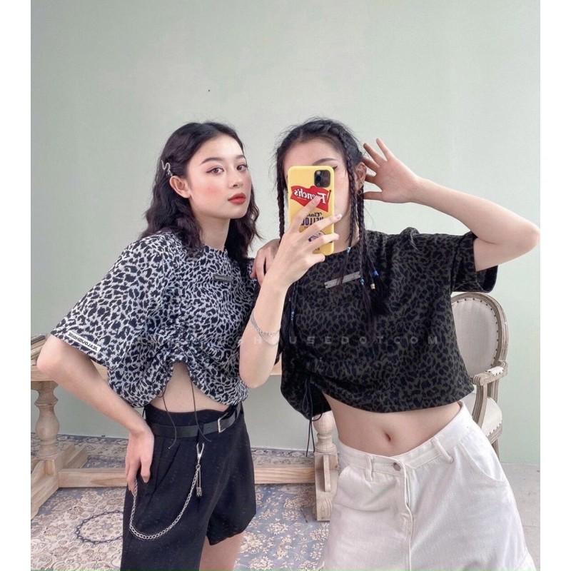 Hình ảnh áo croptop beo rút dây 1 bên chất lừ cool ngầu . chất liệu cotton mềm mịn -N