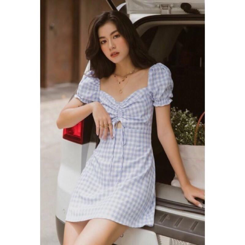 Đầm caro rút ngực có 2 màu FREESIZE