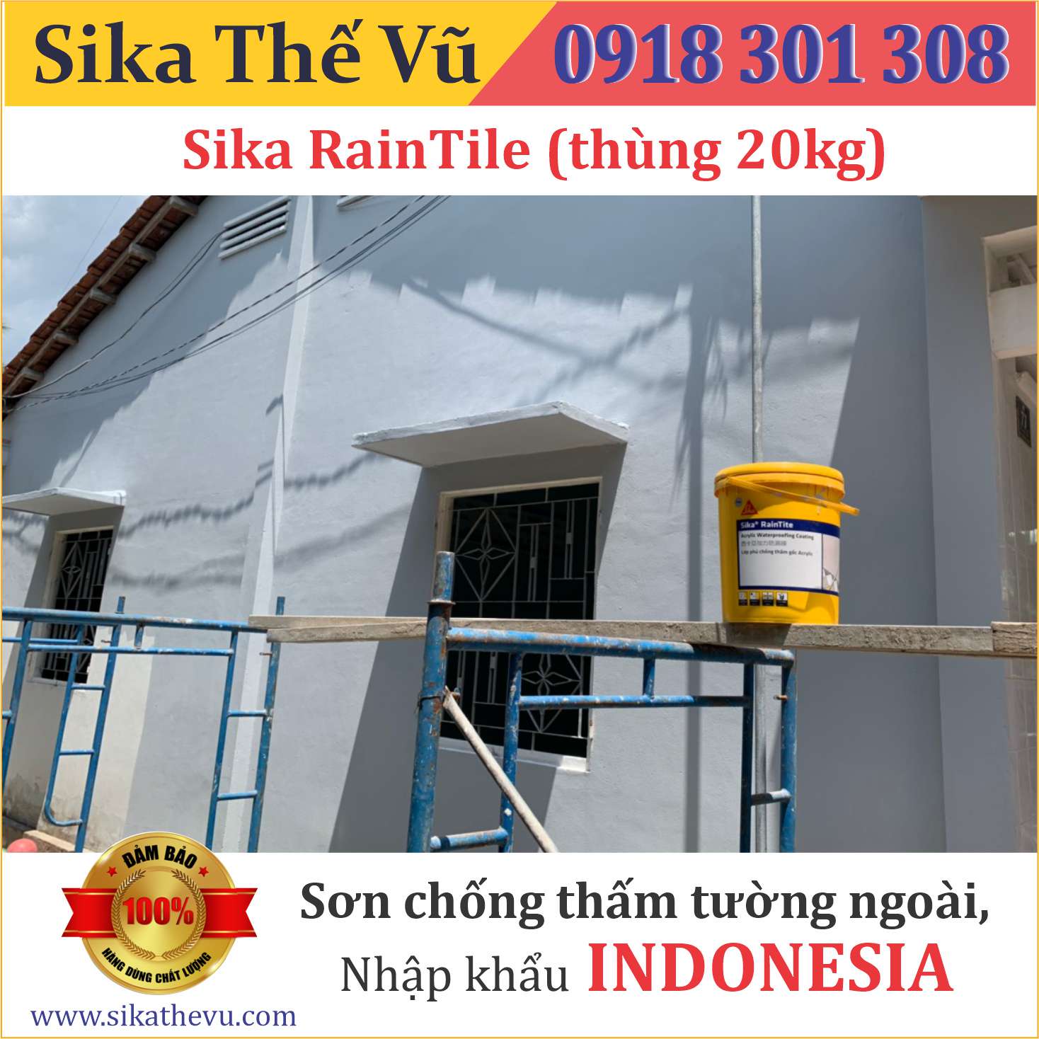 Sơn chống thấm vách tường ngoài trời, chống thấm máng xối lộ thiên - Sika RainTile White