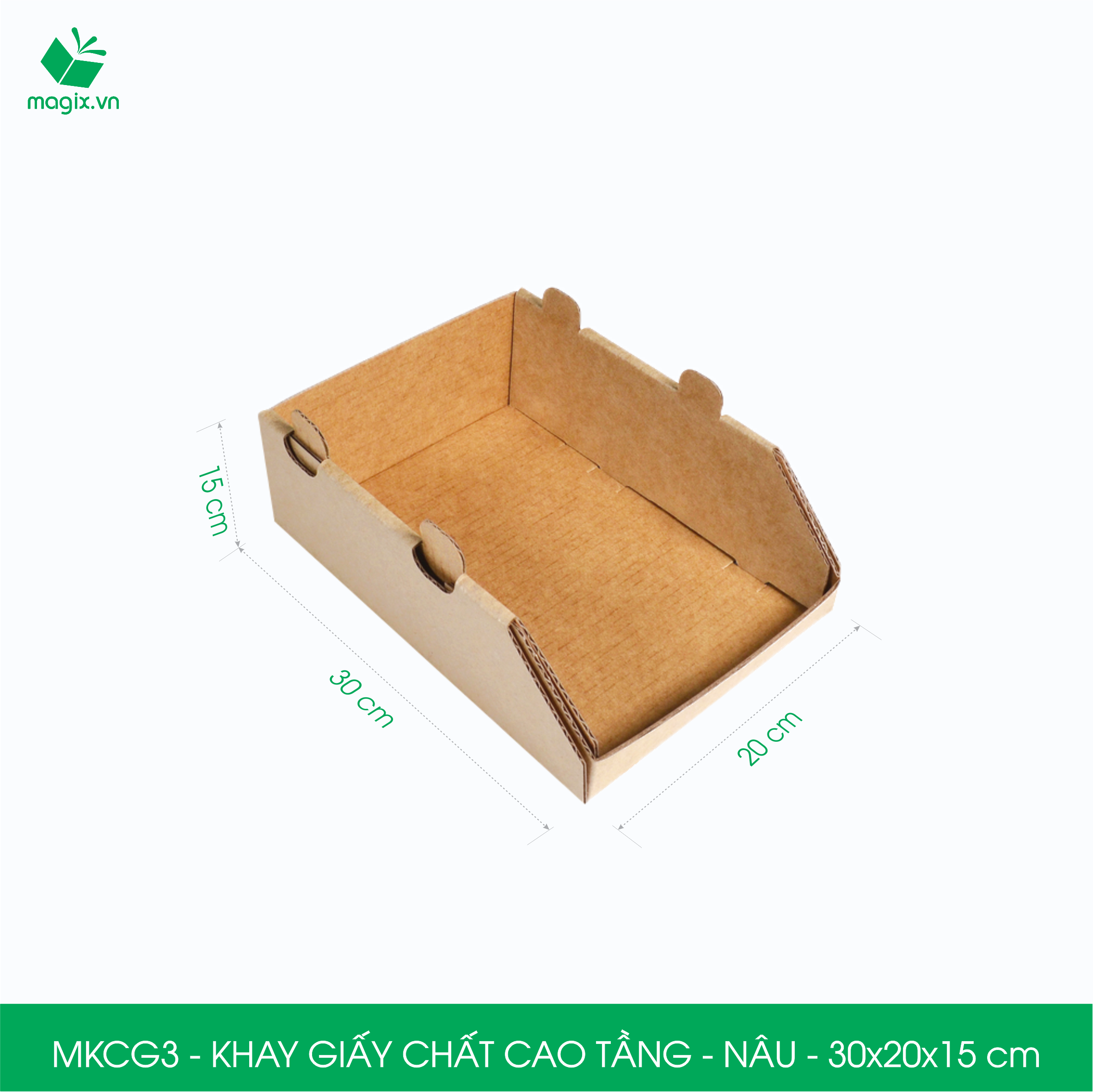 MKCG3 - 30x20x15 cm - 50 Khay giấy chất cao tầng bằng giấy carton siêu cứng, kệ giấy đựng đồ văn phòng, khay đựng dụng cụ, khay linh kiện, kệ phân loại dụng cụ