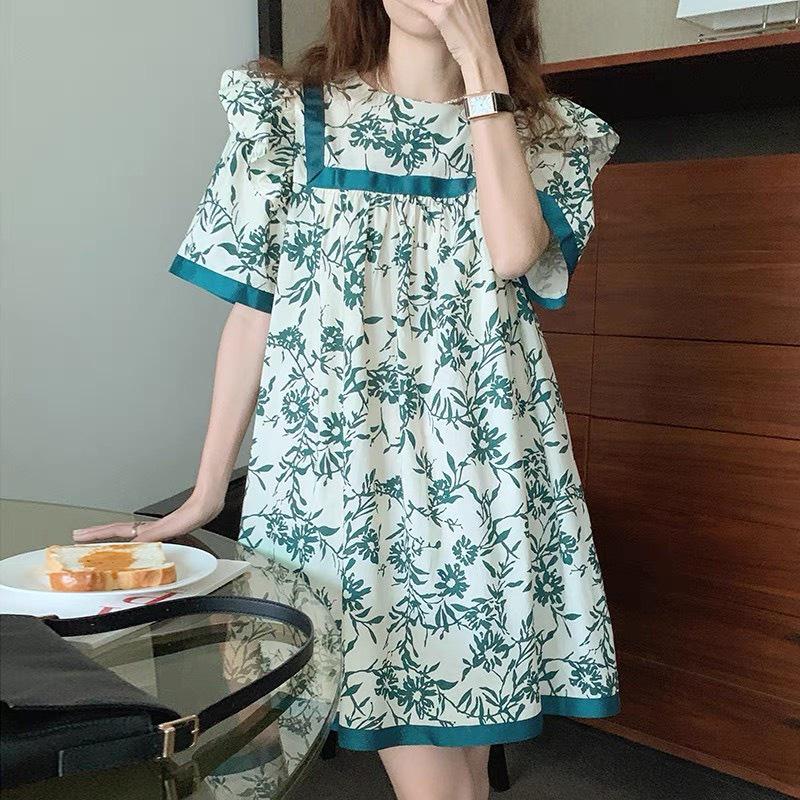 Váy bầu suông MAMA DRESS Đầm bầu hoa dự tiệc đẹp giá rẻ FREE SIZE dáng suông bầu hay không bàu đều mặc được V58