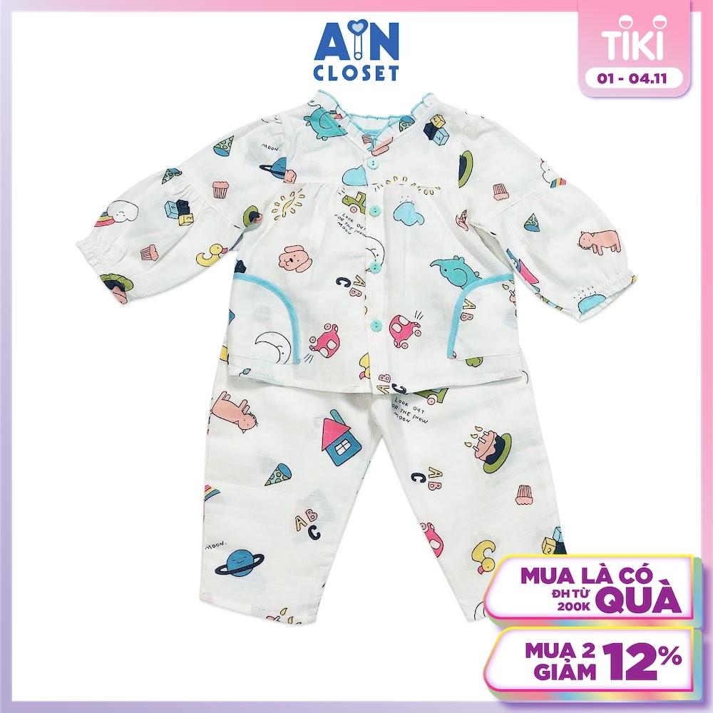 Bộ quần áo dài bé gái họa tiết Thế giới của bé xô sợi tre - AICDBGAKARAT - AIN Closet