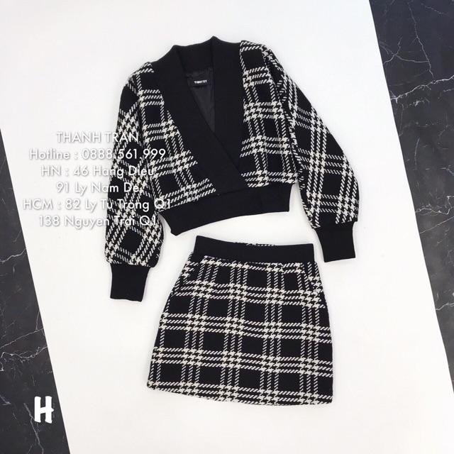 SÉT ÁO KÈM CHÂN VÁY LEN KẺ CAO CẤP