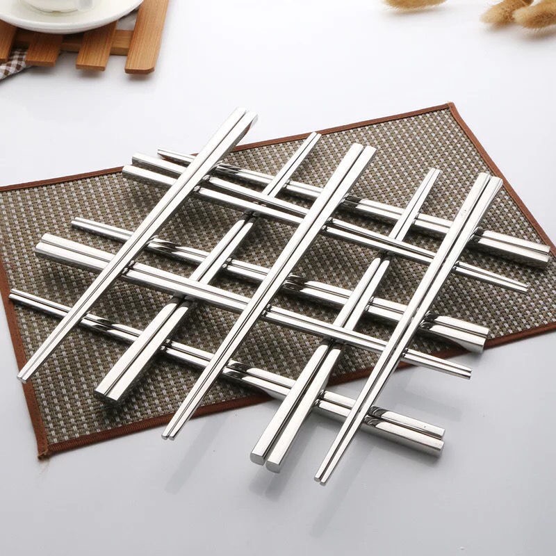 Sét 10 Đôi Đũa Inox #304 Cao Cấp Cán Vuông Trơn