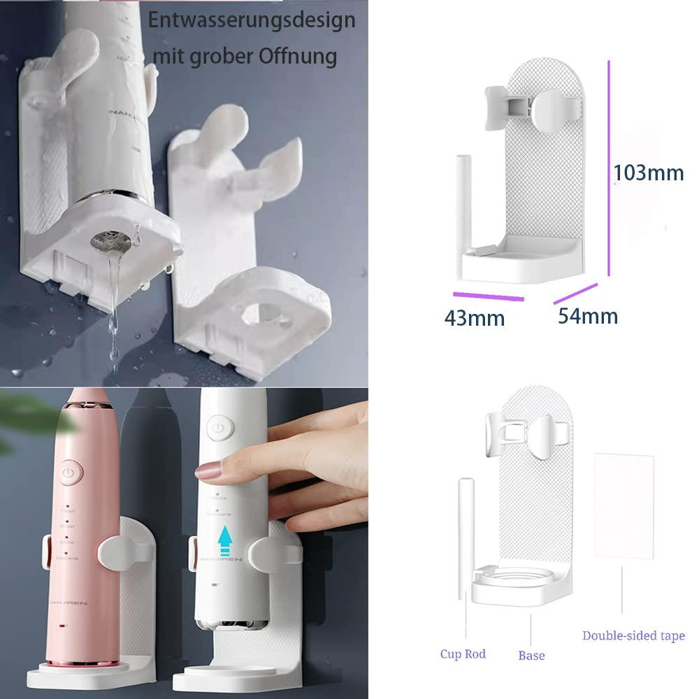Bàn chải đánh răng Bàn chải đánh răng điện, giá đỡ 4 bàn chải đánh răng, Bức tường giữ bàn chải đánh răng, không khoan -kệ lưu trữ có thể cho cốc nước miệng cho phòng tắm, màu trắng