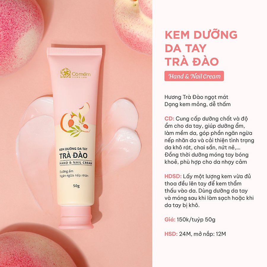 Kem Dưỡng Da Tay Và Móng Trà Đào Dưỡng Ẩm Mềm Mịn Hand Cream Cỏ Mềm 50g