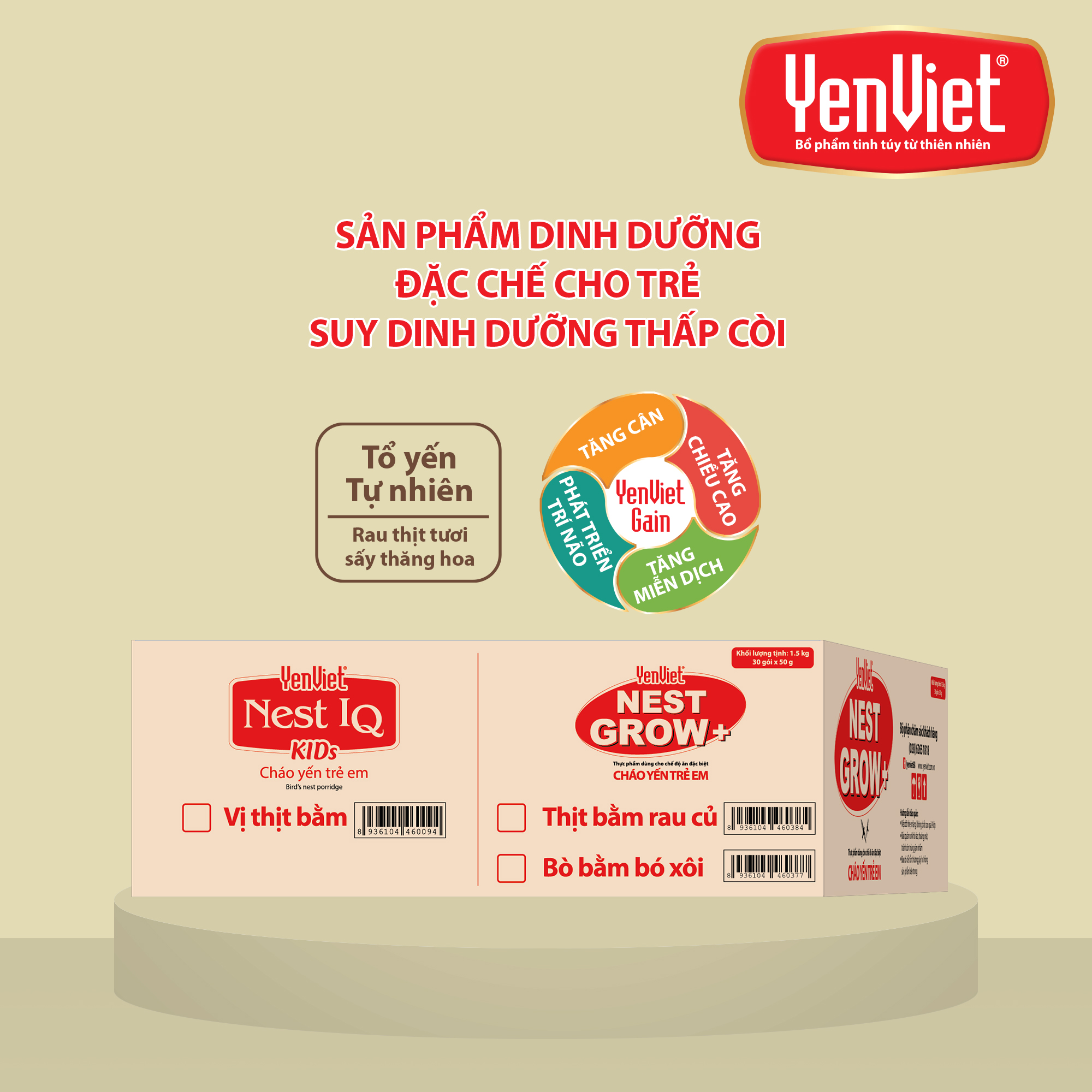 Cháo yến trẻ em Yến Việt Nest Grow công thức đặc chế cho trẻ suy dinh dưỡng thấp còi, nhiều vị, thùng 30g x 50g
