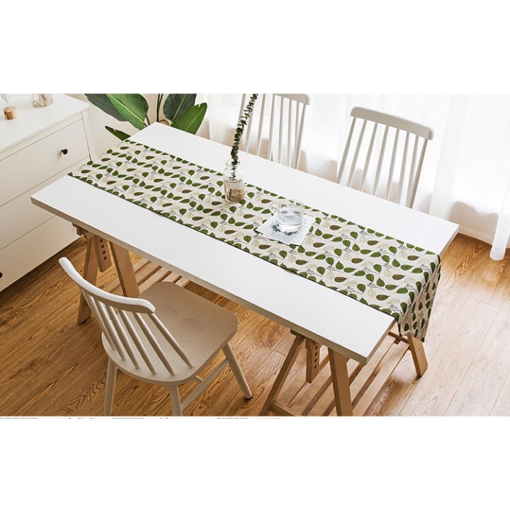 Khăn trải bàn table runner vải bố - Lá Bodhi - mẫu E04