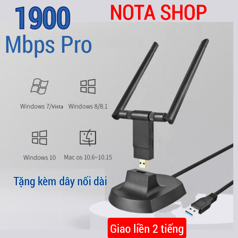 Nâng cấp WiFi 5G dễ dàng với USB WIFI 3.0 siêu tốc 1750Mbps bắt 5GHz cho máy bàn PC laptop - Nota 1750Mb Anten Đôi Pro