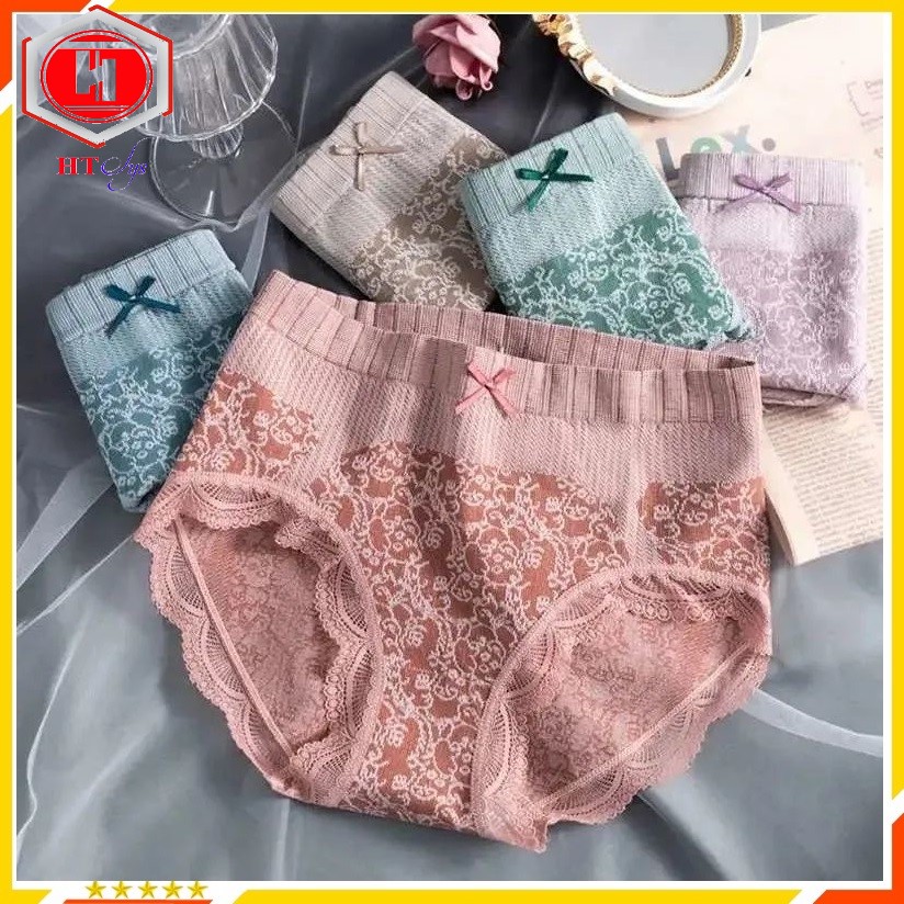 Combo 5 Chiếc Quần Lót Nữ Cạp Cao Cotton Kháng Khuẩn Phối Ren Nâng Mông Tôn Dáng - Quần Chip Nữ Không Đường Viền