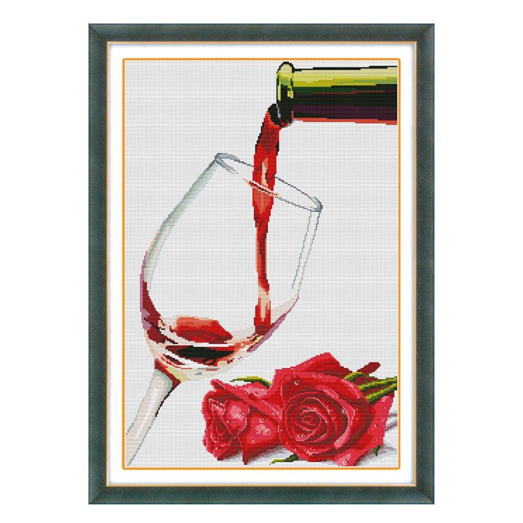 Cross Stitch Stamped Kit Pre-Printed Red Pattern Craft Needlepoint