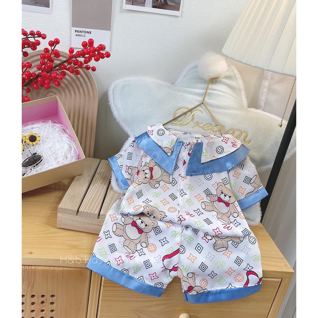 Đồ bộ bé gái, bộ pijama ngắn tay cho bé gái size 5-17kg chất lụa satin mềm mát